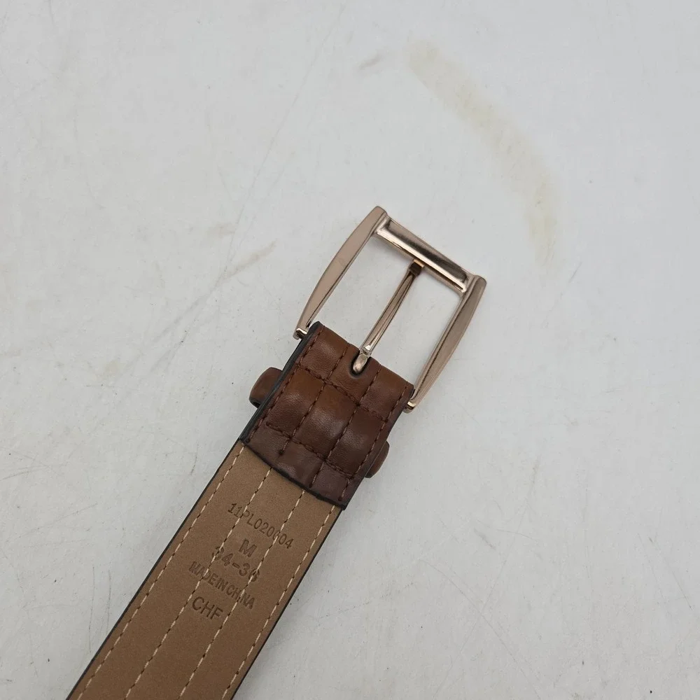 Structure Belt Brown Syn Leather Dress Stitched Mens 36 Copper Tone Buckle NWOT